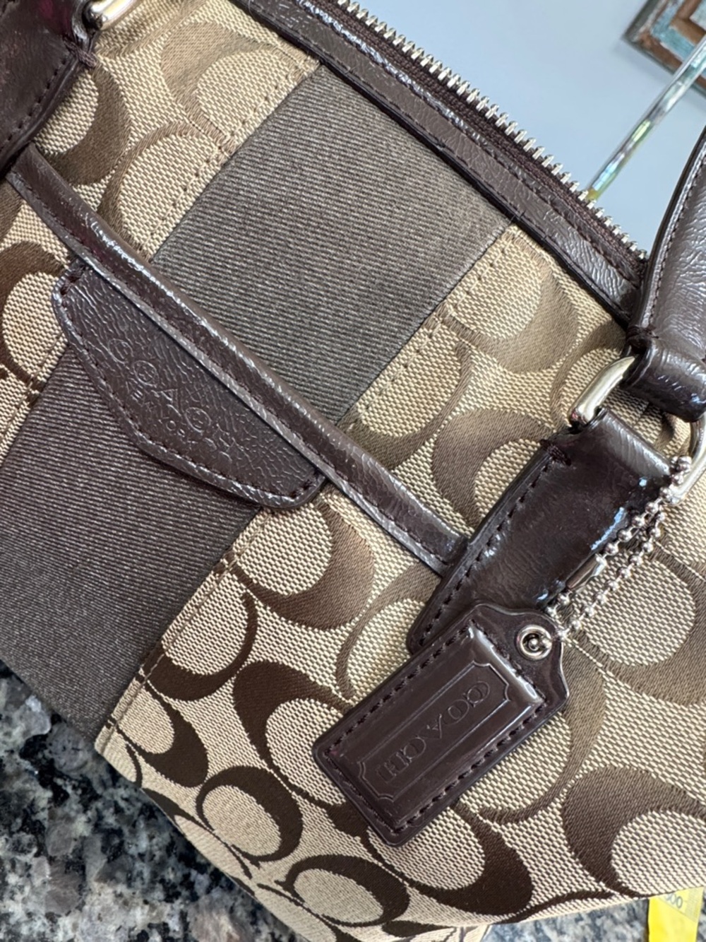 Coach Nancy satchel Signature Canvas Satchel with Dark Brown patent Trim - Picture 14 of 14